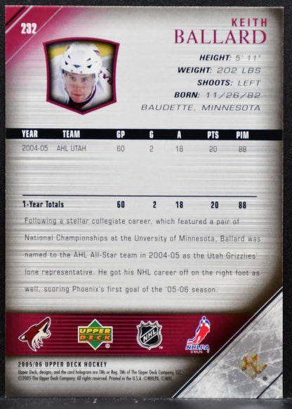 2005-06 Upper Deck Young Guns Keith Ballard 232 Phoenix Coyotes RC 8239