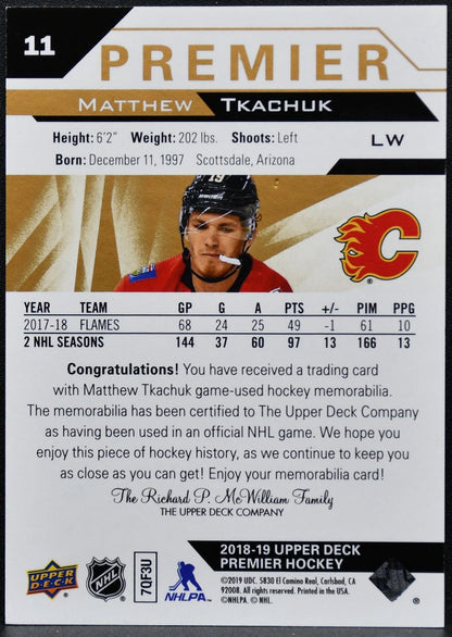 2018-19 UD Premier Collection Jersey Matthew Tkachuk 11 Jersey 2301