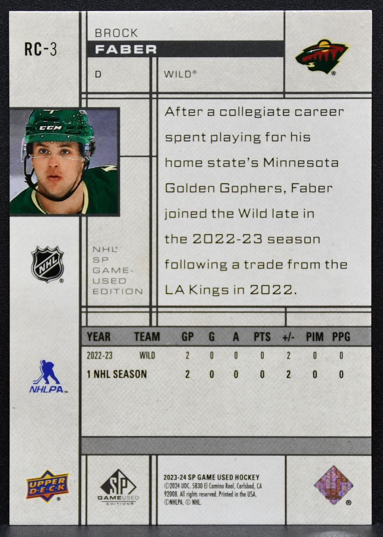 2023-24 SP Game Used 2001 Retro Rookie Crossover Brock Faber Wild 310/499 4735