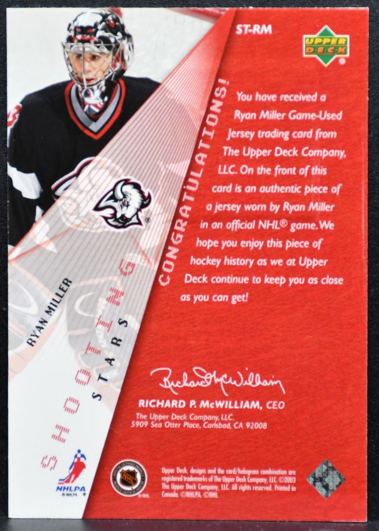 2003-04 Upper Deck Shooting Stars Ryan Miller ST-RM Buffalo Sabres Jersey 3449