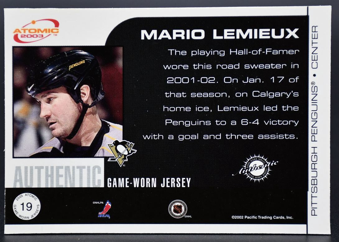 2002-03 Pacific Atomic Authentic Game-Worn Jersey Lemieux Penguins Jersey
