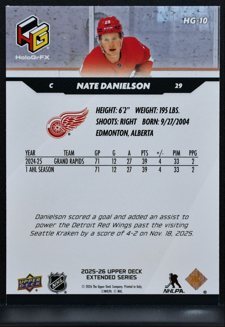 2025-26 UD Extended Series HoloGrFx Rookies Nate Danielson HG-10 Red Wings 1112