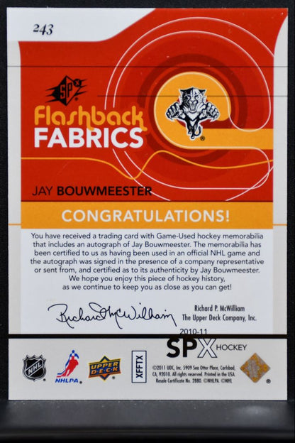 2010-11 SPx Auto Flashback Fabrics Jay Bouwmeester 243 Panthers Auto Patch 6620