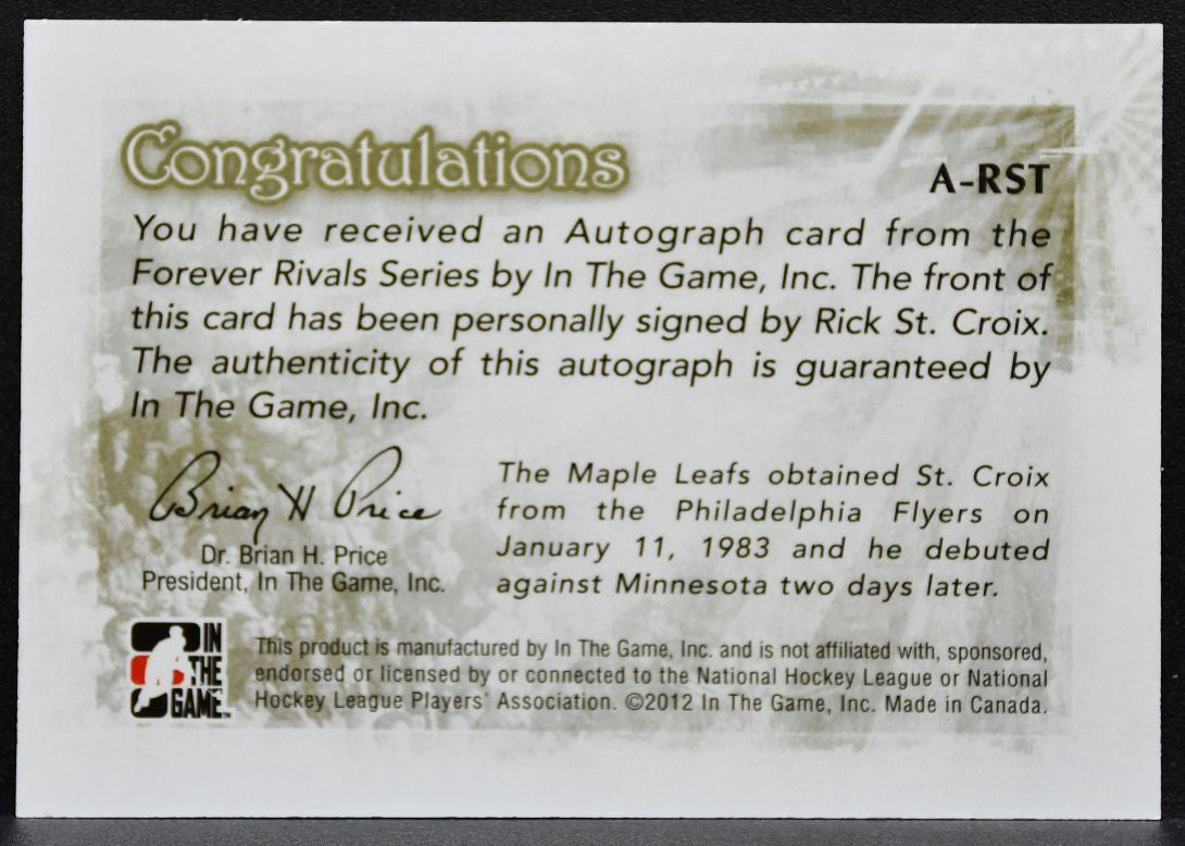 2012-13 In The Game Forever Rivals Autographs Rick St. Croix Flyers Auto 6913