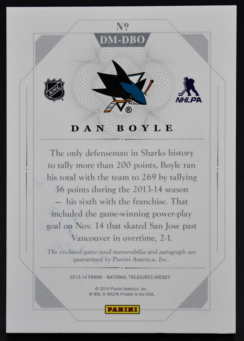 2013-14 Panini National Treasures Dual Mem Dan Boyle DM-DBO Auto Jersey