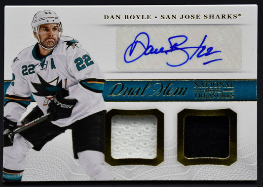 2013-14 Panini National Treasures Dual Mem Dan Boyle DM-DBO Auto Jersey