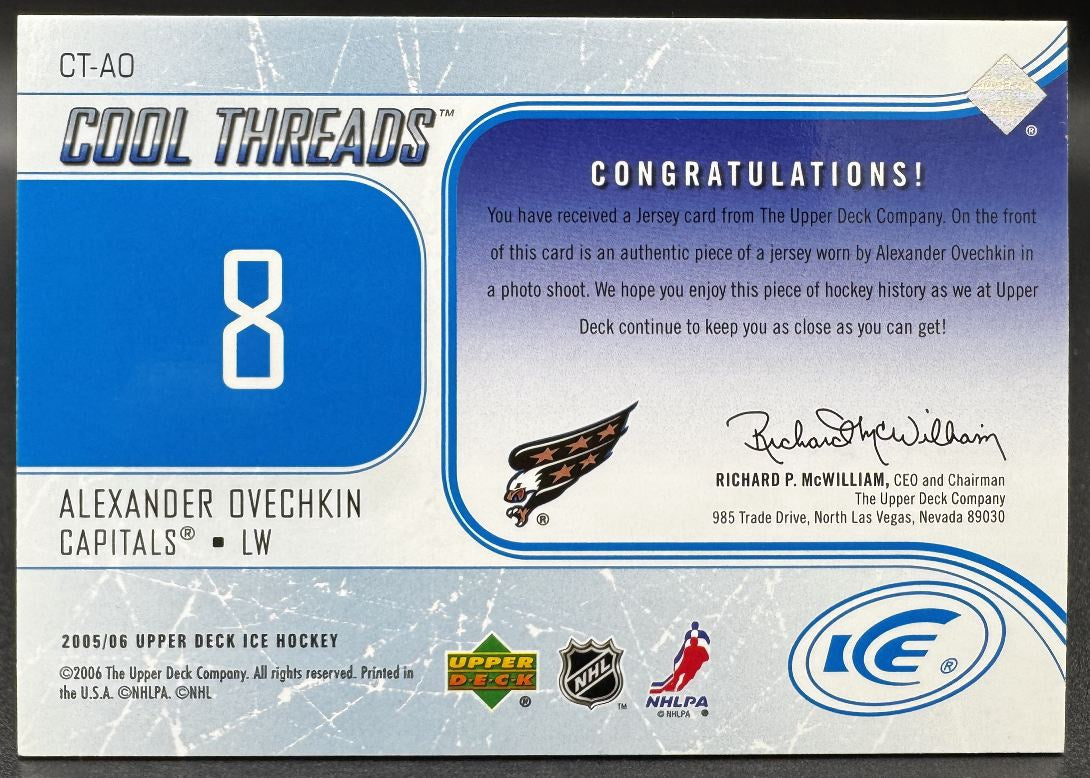 2005-06 UD Ice Cool Threads Alexander Ovechkin Washington Capitals RC Jersey