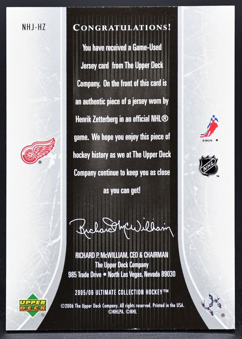 2005-06 UD Ultimate CollectionZetterberg NHJ-HZ 141/225 Jersey