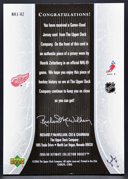 2005-06 UD Ultimate CollectionZetterberg NHJ-HZ 141/225 Jersey