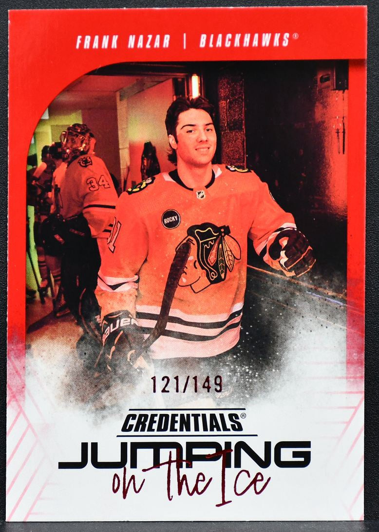 2024-25 UD Credentials Jumping on the Ice Red Frank Nazar Blackhawks /149 1718