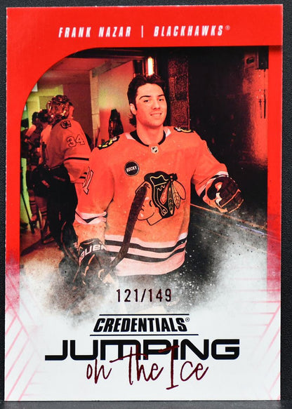 2024-25 UD Credentials Jumping on the Ice Red Frank Nazar Blackhawks /149 1718