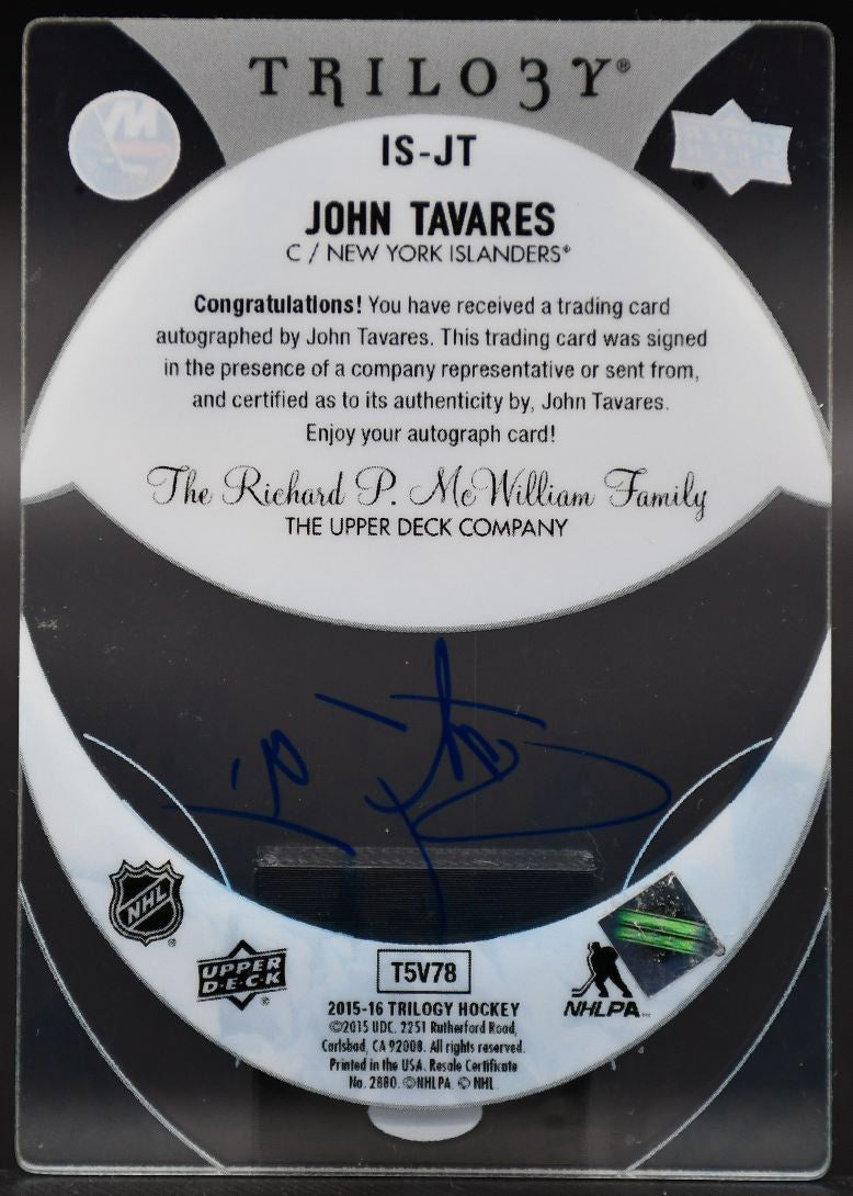 2015-16 UD Trilogy John Tavares IS-JT New York Islanders Auto