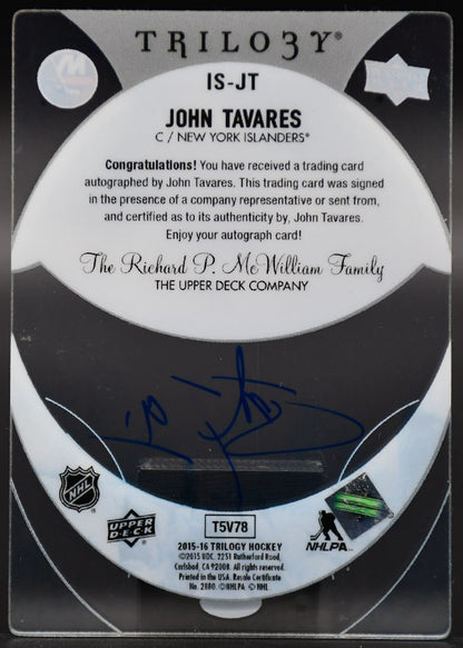 2015-16 UD Trilogy John Tavares IS-JT New York Islanders Auto