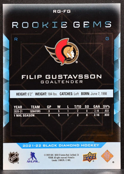 2021-22 UD Black Diamond Rookie Gems Filip Gustavsson Senators RC 361/399 1211