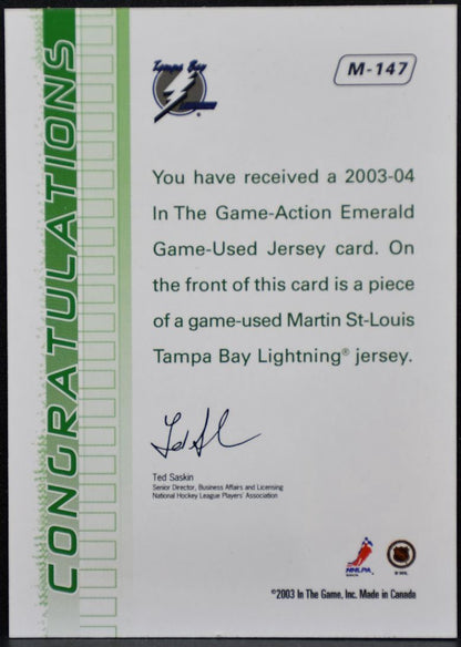 2003-04 ITG Action Jerseys Emerald Martin St. Louis Lightning Jersey 9096
