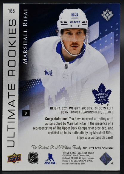 2024-25 UD Ultimate Collection Marshall Rifai Toronto Maple Leafs RC Auto /299