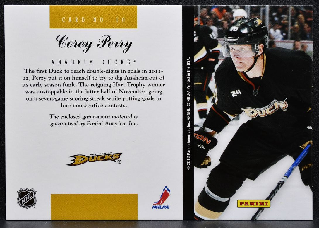 2011-12 Panini Elite Materials Corey Perry 10 Anaheim Ducks Jersey 1533