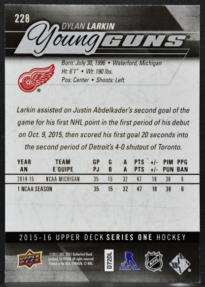 2015-16 Upper Deck Series 1 Young Guns Dylan Larkin 228 Detroit Red Wings RC 6415