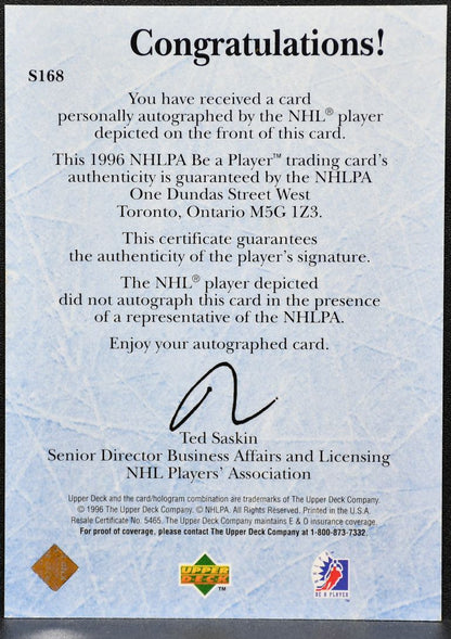 1995-96 UD Be a Player Autographs Todd Bertuzzi S168 Islanders RC Auto 1943