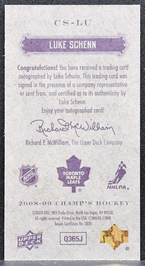 2008-09 Upper Deck Champ's Mini Signatures Luke Schenn Maple Leafs Auto 8641