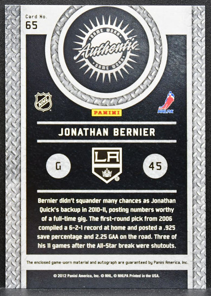 2011-12 Panini Titanium Jonathan Bernier 65 Kings Auto 018/100 Jersey 0079