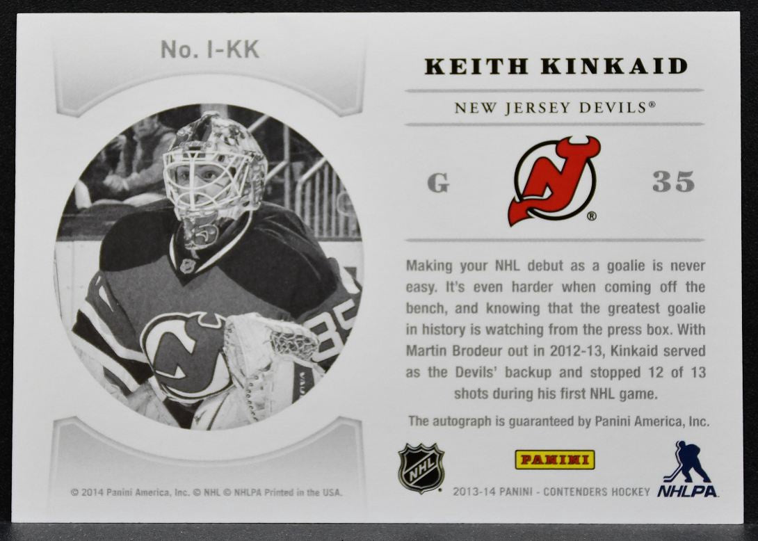 2013-14 Panini Contenders NHL-Ink Keith Kinkaid I-KK New Jersey Devils Auto 0284