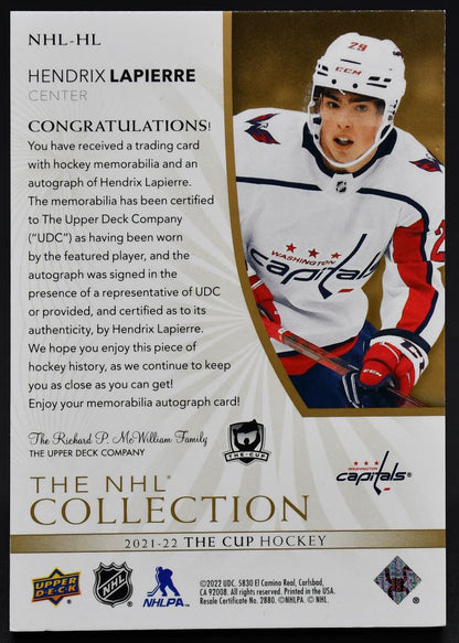2021-22 UD The Cup The NHL Collection Auto Patch Lapierre NHL-HL Auto /35 Patch