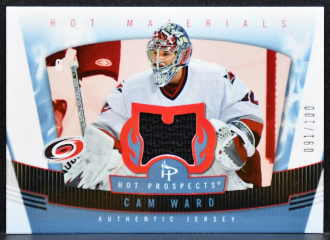 2007-08 Fleer Hot Prospects Materials Red Cam Ward 091/100 Jersey 9120