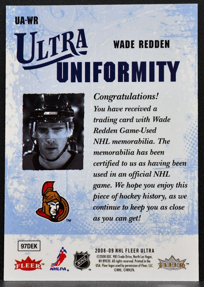 2008-09 Fleer Ultra Uniformity Wade Redden UA-WR Ottawa Senators Jersey 5444