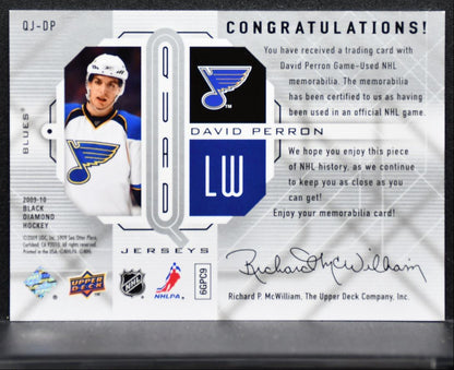 2009-10 Upper Deck Black Diamond Jerseys Quad David Perron Blues Jersey 1625