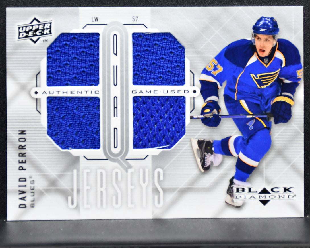 2009-10 Upper Deck Black Diamond Jerseys Quad David Perron Blues Jersey 1625