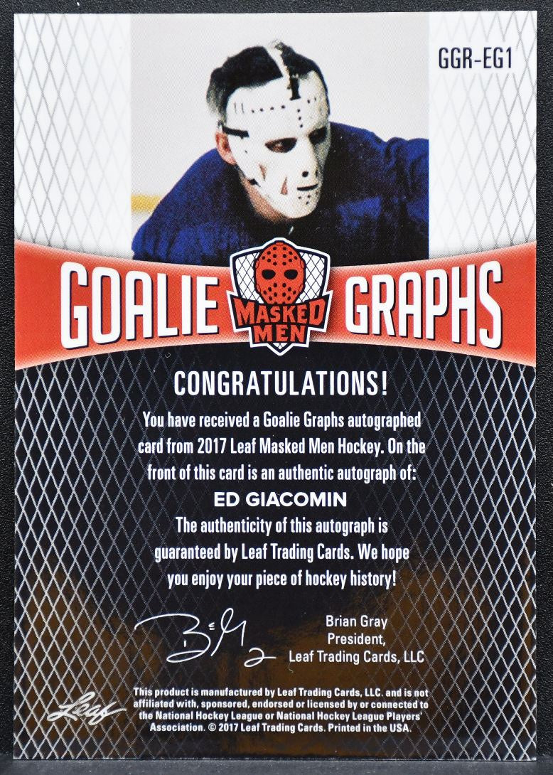 2017-18 Leaf Masked Men Goalie Graphs Ed Giacomin GGR-EG1 Rangers Auto 5/25 8186