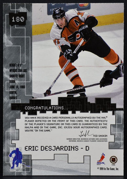 1999-100 Be a Player Millennium Autographs Eric Desjardins 180 Flyers Auto 8027