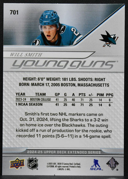2024-25 Upper Deck Extended Series Young Guns Will Smith 701 RC 7404