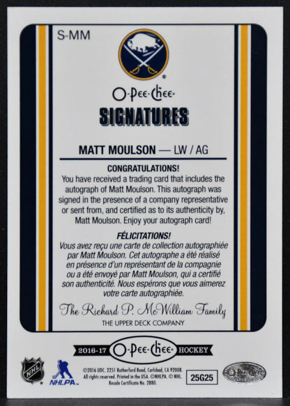 2016-17 O-Pee-Chee Signatures Matt Moulson S-MM Buffalo Sabres Auto 5287