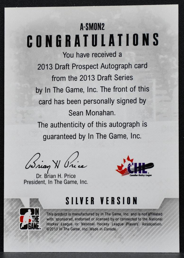 2013-14 In The Game 2013 Draft Series Prospect Autos Silver Monahan Auto 0705