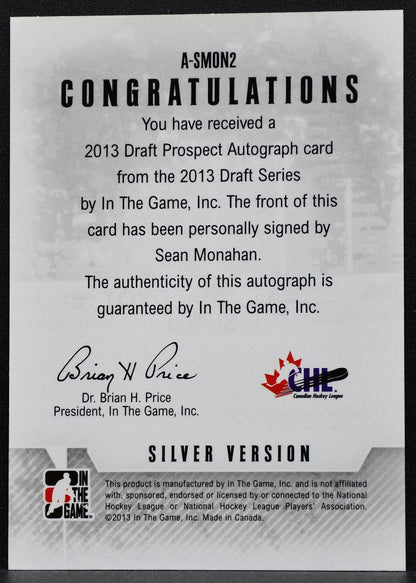 2013-14 In The Game 2013 Draft Series Prospect Autos Silver Monahan Auto 0705