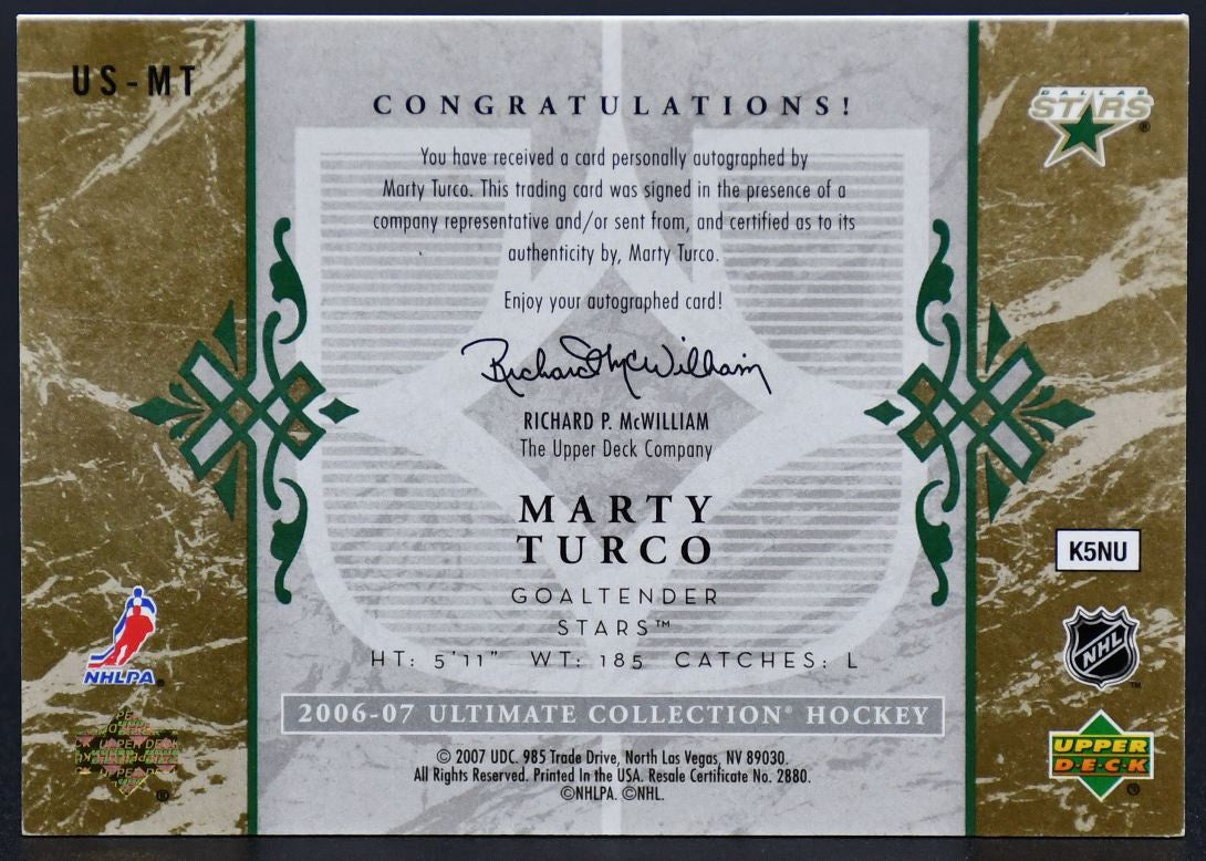 2006-07 UD Ultimate Collection Ultimate Signatures Marty Turco US-MT Auto #1