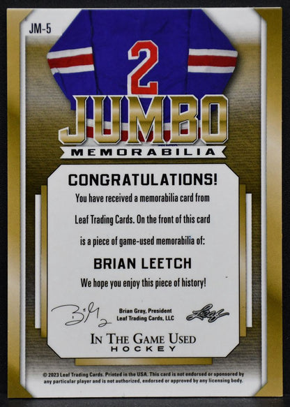 2023-24 Leaf In The Game Jumbo Memorabilia Brian Leetch JM-5 Patch
