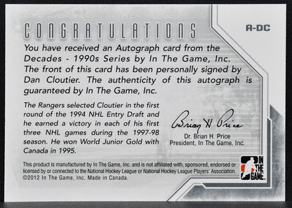 2012-13 In The Game Decades 1990s Autographs Dan Cloutier A-DC Auto 9927