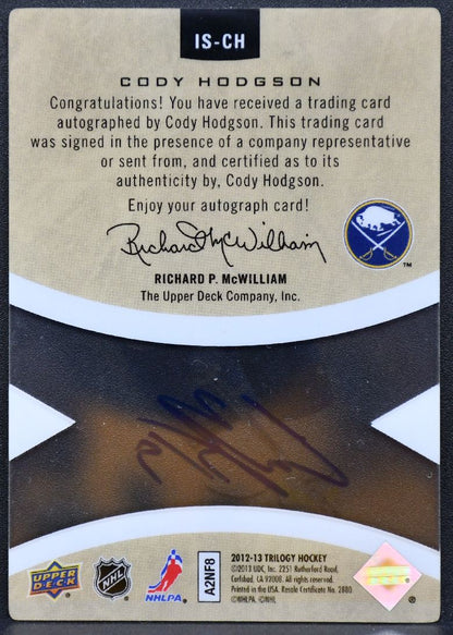 2012-13 Upper Deck Trilogy Ice Scripts Cody Hodgson IS-CH Sabres Auto 0539