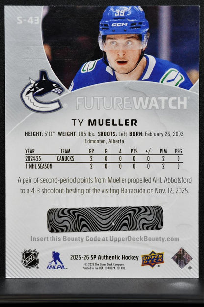 2025-26 SP Authentic Future Watch Spectrum FX Lvl1 Ty Mueller Canucks RC 4083