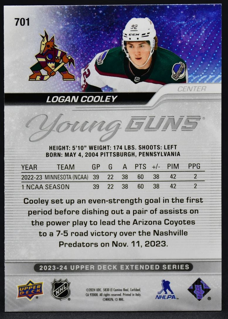 2023-24 UD Extended Series Logan Cooley 701 Arizona Coyotes RC