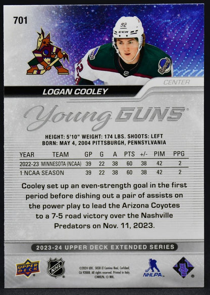 2023-24 UD Extended Series Logan Cooley 701 Arizona Coyotes RC