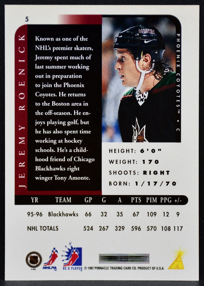 1996-97 Pinnacle Be a Player Autographs Jeremy Roenick 5 Coyotes Auto 6054