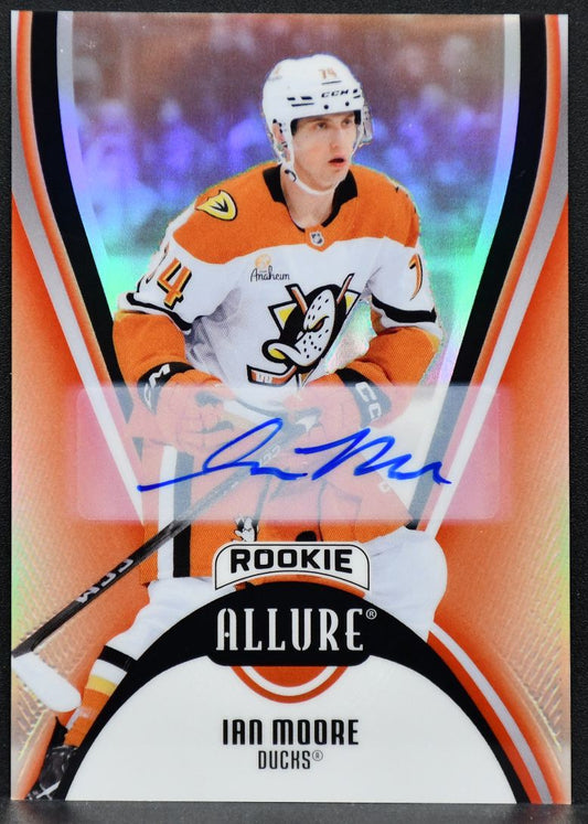 2025-26 Upper Deck Allure Red Rainbow Auto Ian Moore 116 Anaheim Ducks RC Auto 5419
