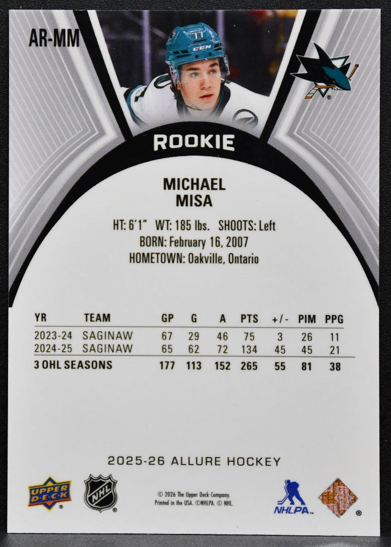 2025-26 Upper Deck Allure Rookie Michael Misa AR-MM San Jose Sharks RC 6142