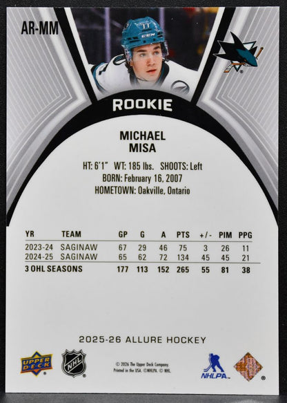 2025-26 Upper Deck Allure Rookie Michael Misa AR-MM San Jose Sharks RC 6142