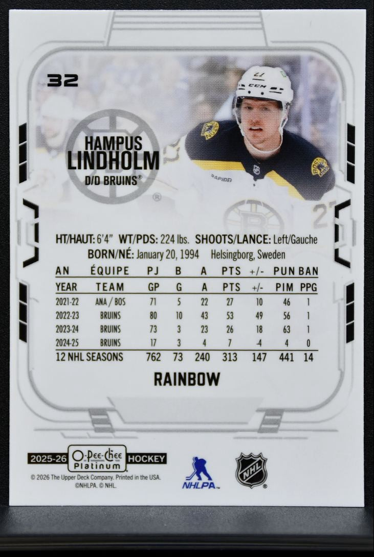 2025-26 O Pee Chee Platinum Rainbow Hampus Lindholm 32 Boston Bruins 7610