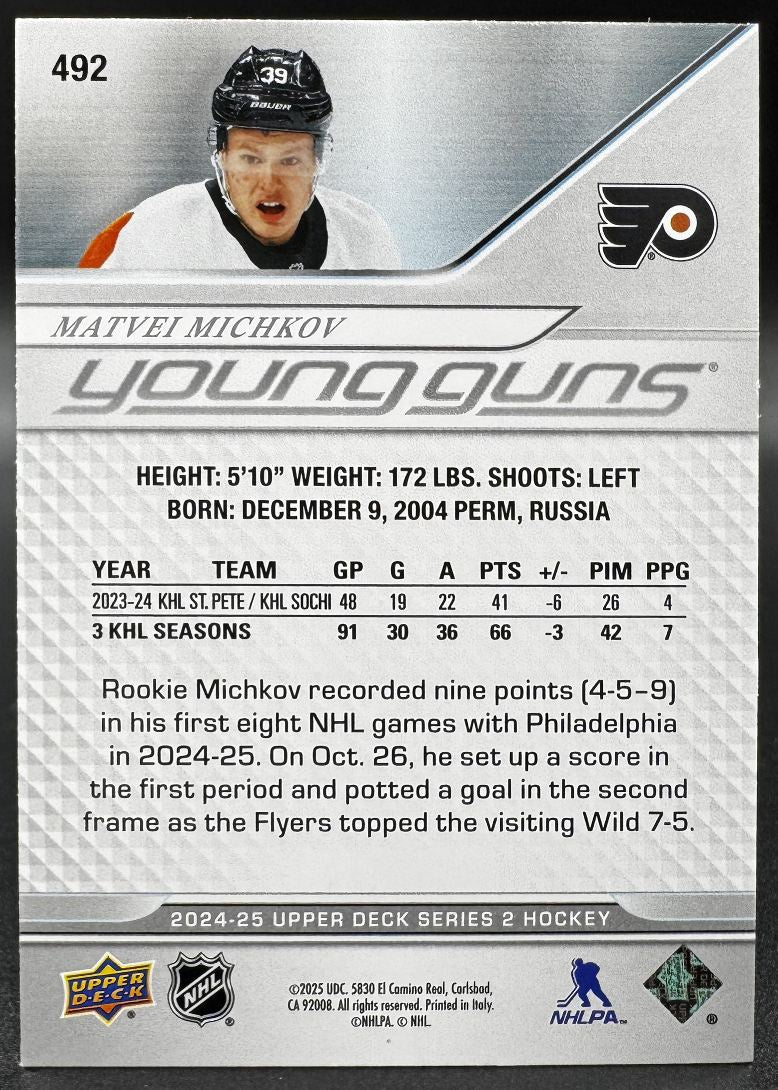 2024-25 UD Young Guns Matvei Michkov 492 Philadelphia Flyers RC
